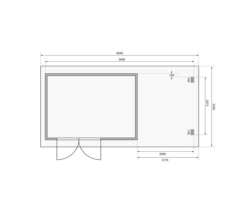 Grundriss eines Gartenhauses mit Maßangaben