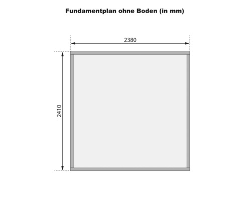 Fundamentplan ohne Boden mit Maßangaben in Millimeter