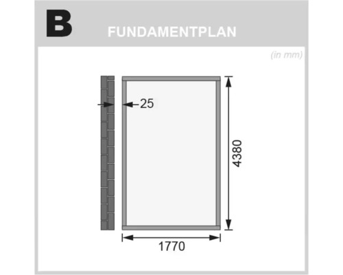 Fundamentplan mit Maßangaben 4380 x 1770 Millimeter