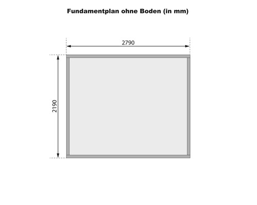 Fundamentplan ohne Boden mit den Maßen 2790 mal 2190 Millimeter