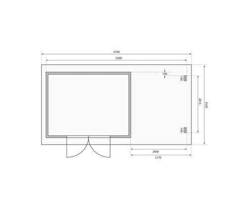 Grundriss eines Gartenhauses mit Maßangaben