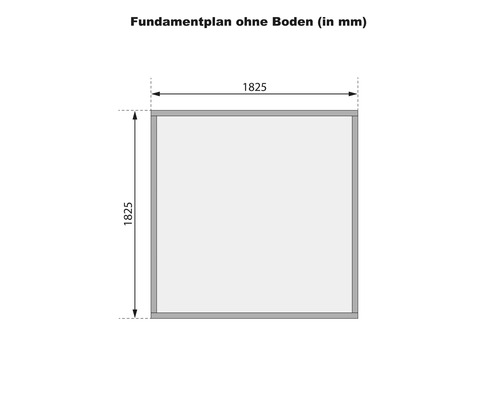 Fundamentplan ohne Boden mit den Maßen 1825 mm