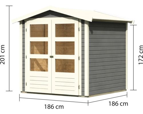 Gartenhaus aus Holz mit Doppeltür und Fenster, Abmessungen 186 x 186 x 201 cm