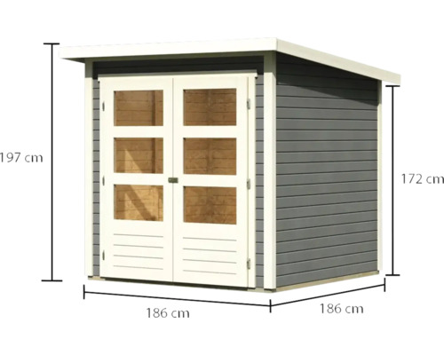 Abmessungen eines Holzgartenschuppens mit Doppeltür