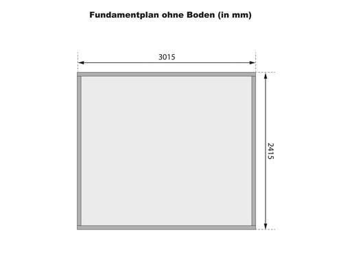 Fundamentplan ohne Boden mit den Maßen 3015 mal 2415 Millimeter