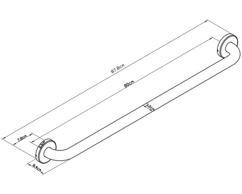 Technische Zeichnung eines Haltegriffs mit Maßangaben