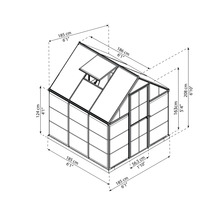 Abbildung eines Gewächshauses mit Maßangaben.