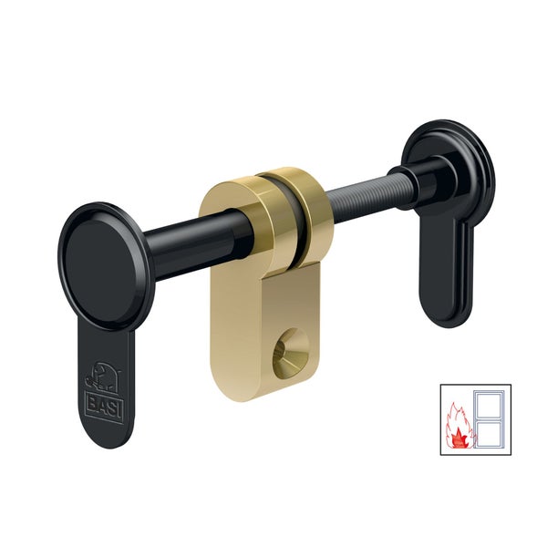 BASI Blindzylinder Variabel BZV 100 FS Individuell einstellbar Einstellbereich 45 - 95 mm Matt vernickelt Für FH-Türen bis T90 geeignet (MPA-Nr. 12003727) Befestigungsschraube inklusive Schwarz/Gold