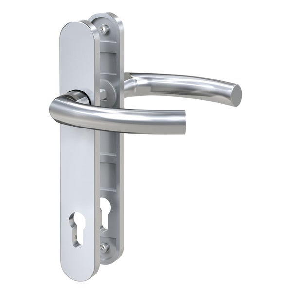 BASI Schmalrahmen-Drücker-Garnitur rund SR 4100 PZ aus Edelstahl 92/8 mm für Türstärken von 45-82 mm geeignet fest-/drehbare Drücker-Lagerung nicht sichtbare Verschraubung Rückholfedermechanismus
