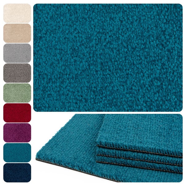 Teppichfliesen-Muster mit strukturierter Oberfläche, Darstellung von Textur, Stapel und verschiedenen verfügbaren Farben.