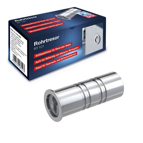 BASI Rohrtresor RT 101 aus Aluminium Verschluss aus Edelstahl Vorgerichtet für Profil-Halbzylinder 10/30 mm nicht im Lieferumfang enthalten