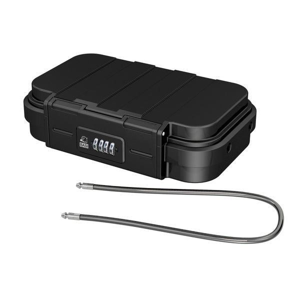 BASI Mobiler Safe MSZ 200 mit einstellbarer 4-stelliger Zahlenkombination Gehäuse aus widerstandsfähigem ABS Material Abnehmbares Stahlkabel mit Vinylschlauch-Ummantelung (L = 540 mm, Stärke = 5 mm) Wasserschutz geprüft nach IPX5 (EN 60529) Schwarz