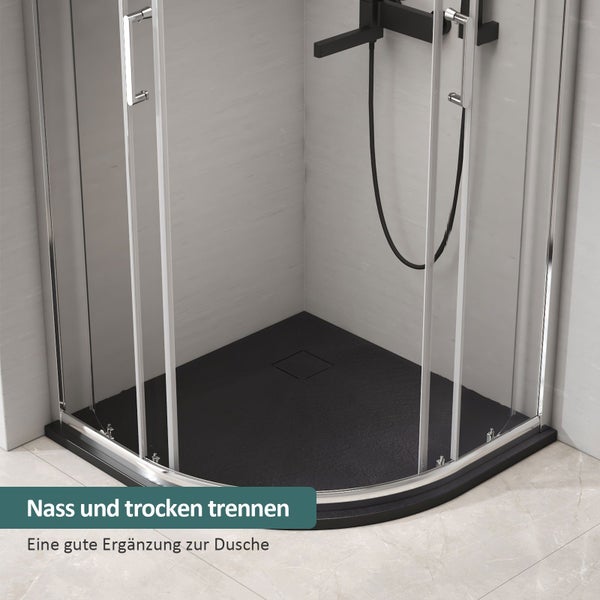 EMKE Duschwanne Viertelkreis 80x80 cm – Flache rutschfeste Duschtasse aus SMC, Schwarz, ohne Ablaufgarnitur, für Dusche