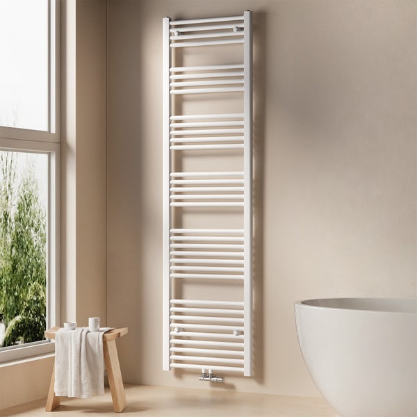 EMKE Badheizkörper Handtuchheizkörper 180x50 cm, Wasserbetrieb mit Mittelanschluss, 739W Heizleistung, Rundrohr-Design, Weiß, für Badezimmer