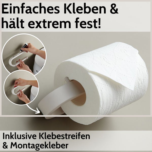 DEKAZIA® Toilettenpapierhalter ohne Bohren weiß beige Toilettenpapierhalter weiß-matt Klopapierhalter ohne Bohren Klorollenhalter ohne Bohren Klopapierhalter Toilettenpapierhalter WC Papier Halterung