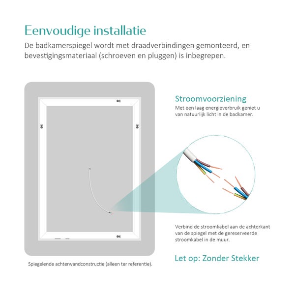 EMKE Badspiegel mit Beleuchtung 60 x 50 cm, Warmweiß/Kaltweiß, beschlagfrei, LED-Rückbeleuchtung, Kippschalter, IP44, für Bad