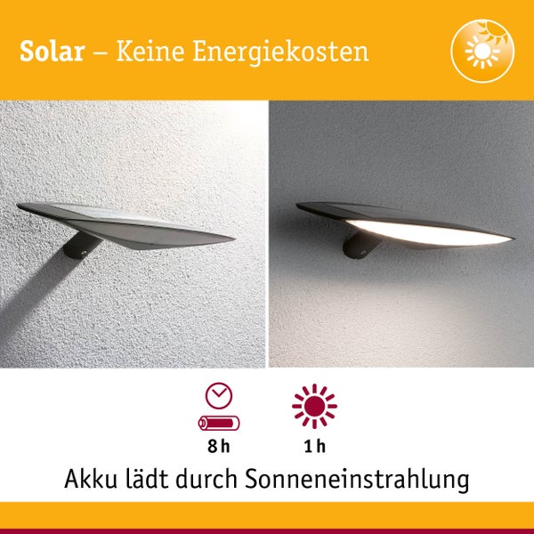 Solar LED Außenwandleuchte Kiran Bewegungsmelder IP44 3000K 280lm Anthrazit