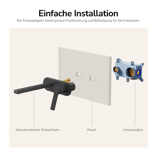 Abbildung eines wandmontierten Wasserhahns mit Unterputzbox zur einfachen Installation.