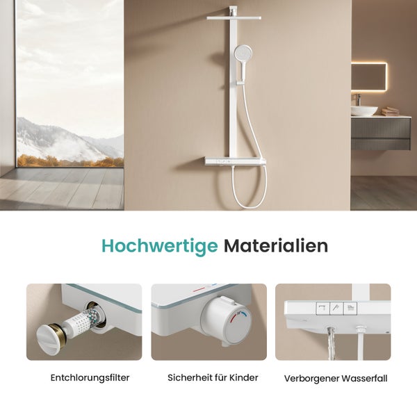 Duschsystem mit Entchlorungsfilter, Kindersicherung und verborgenem Wasserfall
