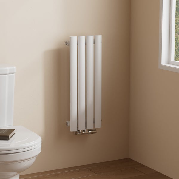 EMKE Badheizkörper 600×240 mm, Designheizkörper, Vertikal, Einzelrohr oval, 177W, Weiß, für Warmwasserbetrieb, für Bad, Zentralanschluss