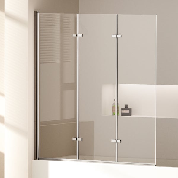 EMKE Duschwand für Badewanne 3-teilig 120x140 cm, Badewannenaufsatz, 6 mm ESG Sicherheitsglas mit Nano-Beschichtung, beidseitig schwenkbar, links/rechts montierbar, für Badezimmer