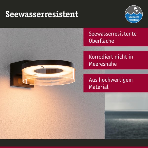 Seawater resistant wall light for outdoor use.