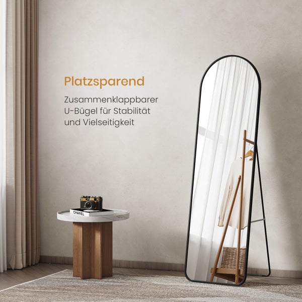 EMKE Standspiegel 140 x 40 cm, Schwarz, 5 mm Kupferfreier & Gehärteter HD-Spiegel, Wandmontage und Bodenstehend, Mit Schwarzem Stützrahmen, Ideal für Ankleidezimmer und Schlafzimmer