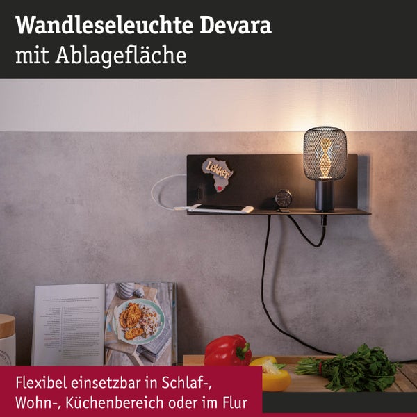 Wandleuchte Devara E27 1800K 110lm 230V 3,5W Schwarz matt