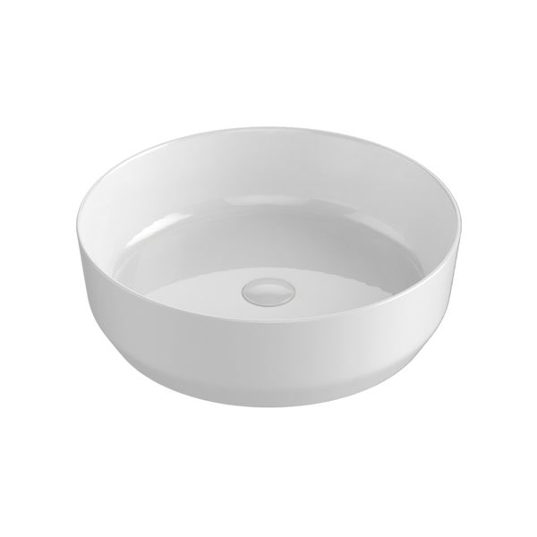 EMKE Aufsatzwaschbecken Ø39 cm, Rund, Keramik, Glänzend Weiß, Ohne Armaturbohrung, Pflegeleicht & Feuchtigkeitsbeständig, Design Waschbecken für Bad, Höhe 12 cm