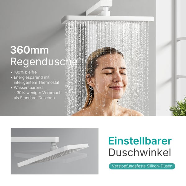 360 Millimeter Regendusche mit einstellbarem Duschwinkel und verstopfungsfesten Silikondüsen