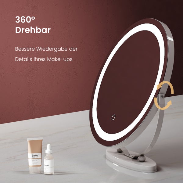 EMKE LED-Kosmetikspiegel Tischspiegel Ø48 cm, dimmbar, Touchschalter, 3 Lichtfarben, mit Memory-Funktion, 360° drehbar, IP20, Weiß, für Schlafzimmer