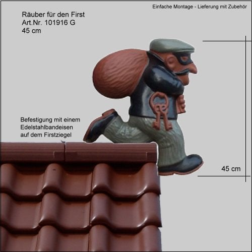 Firstfigur Räuber für das Dach, Höhe 45 Zentimeter, inklusive Befestigungsmaterial aus Edelstahl für Firstziegel.
