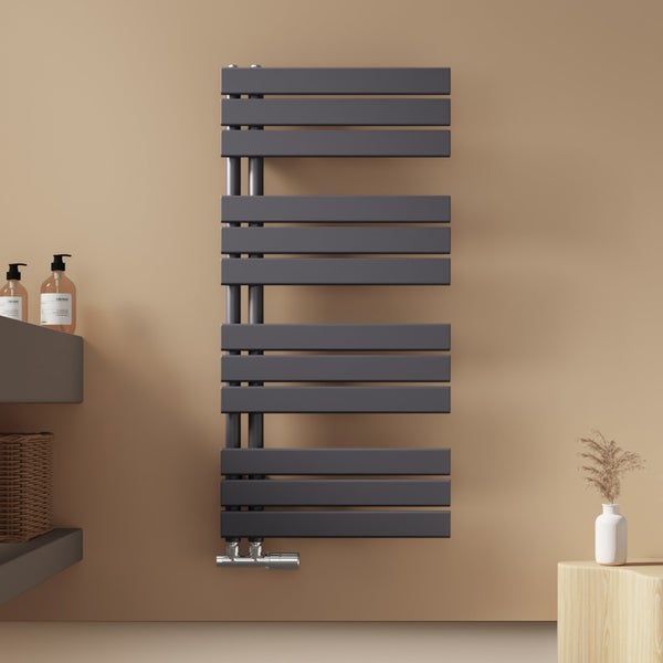 EMKE Badheizkörper Flach 1041x500 mm Anthrazit, Handtuchwärmer für Badezimmer Handtuchtrockner, Panel Handtuchhalter Seitenanschluss für Wasser 529W