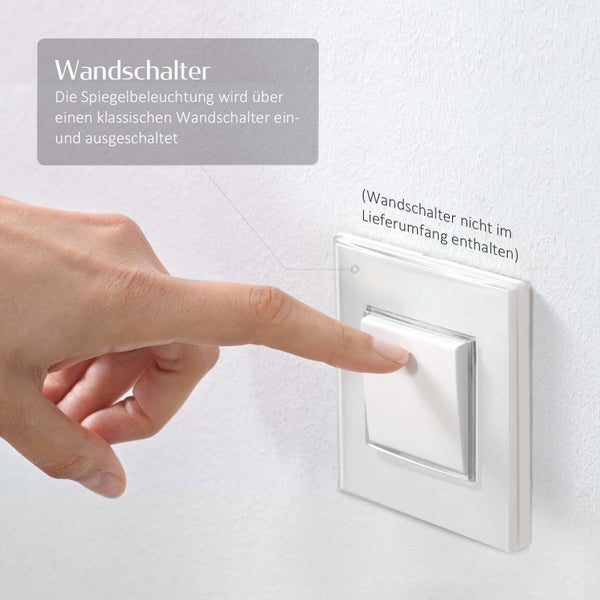 EMKE Badspiegel mit Beleuchtung 70x50 cm, Kaltweiß, Wandanschluss, IP44, horizontal & vertikal montierbar, für Bad
