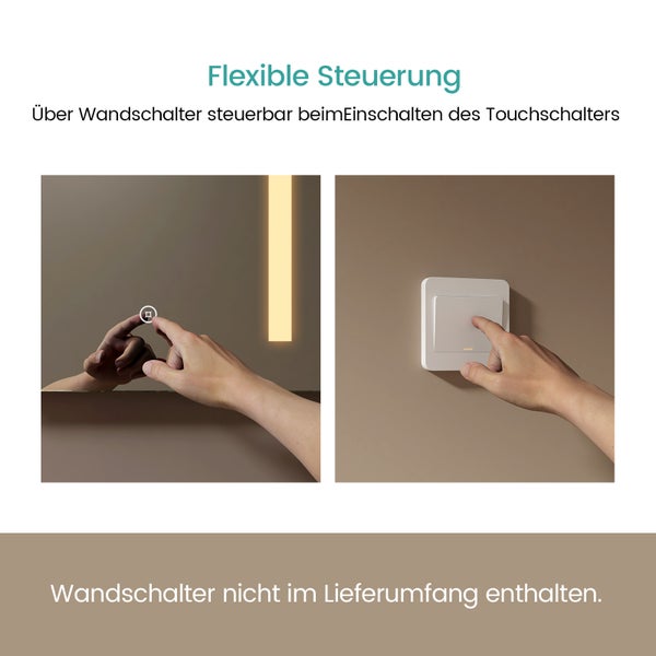 EMKE Badspiegel mit Beleuchtung 60x45 cm, warmweiß, Touchschalter, Antibeschlag, dimmbar, IP44, für Badezimmer