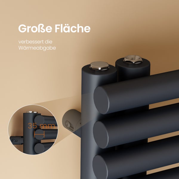 Detailansicht eines Badheizkörpers mit 35 Millimeter Rohrabstand