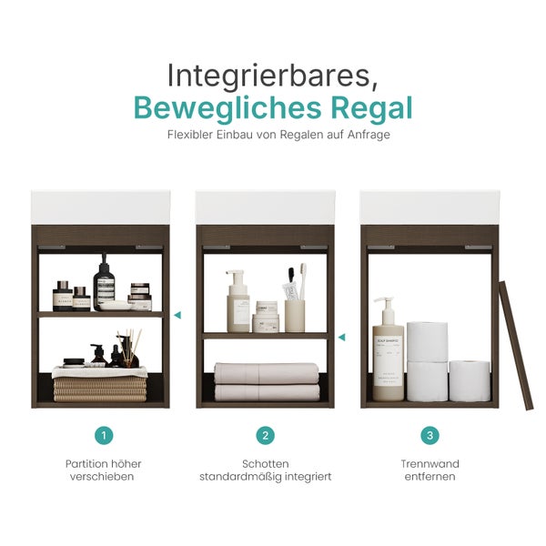 Anpassbares, bewegliches Regal mit drei Konfigurationsoptionen zur flexiblen Installation von Regalböden