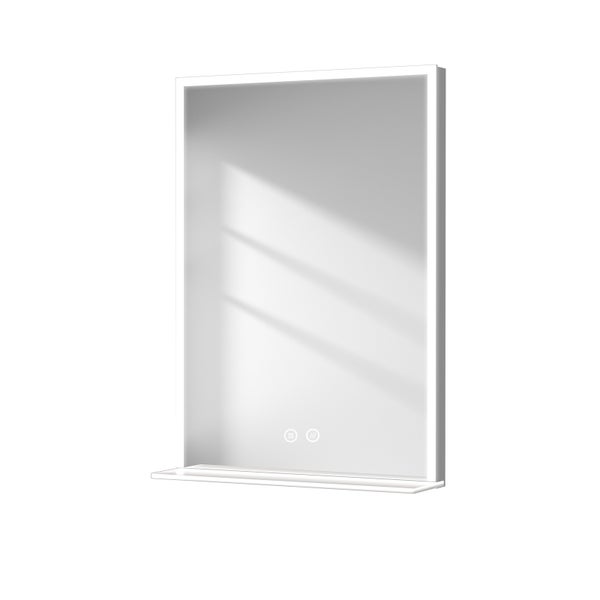 EMKE LED Badspiegel mit Ablage 70x50 cm, Kaltweiß, dimmbar, Touch-Schalter, Anti-Beschlag, mattierte Kanten, IP44, für Badezimmer geeignet