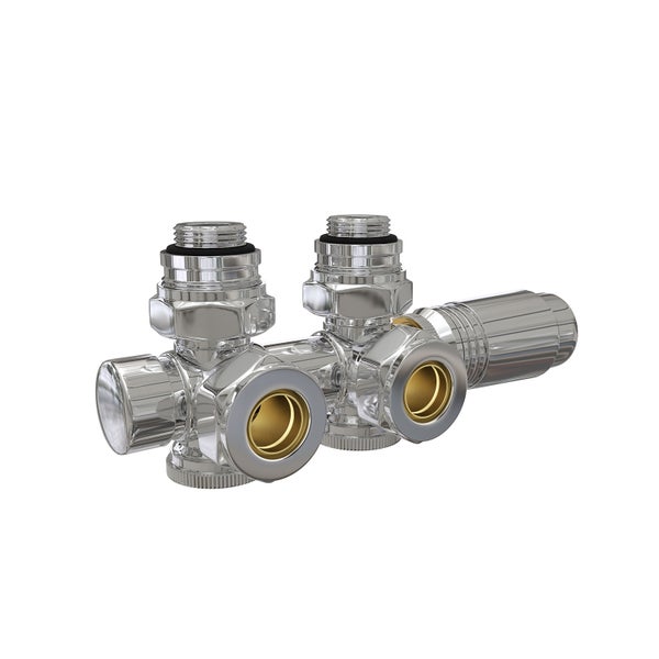 EMKE Heizkörperthermostat Multiblock-Set, mit Thermostat, Eck- & Durchgangsform, φ16/15xG1/2, Chrom