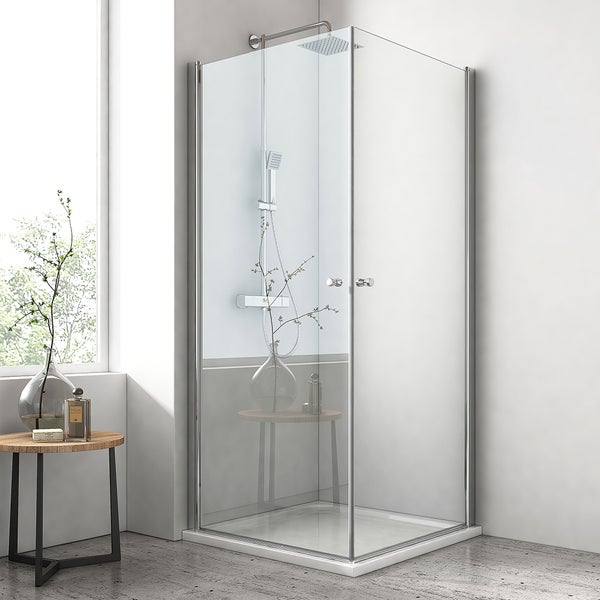 EMKE Eckdusche Duschkabine Eckeinstieg Pendeltür 90 x 90 cm, Duschabtrennung Schwingtür, 6mm ESG Glas, Höhe: 185 cm, Flachziehendes Design