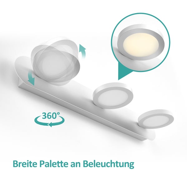 EMKE LED Spiegelbeleuchtung mit 3 LED-Lichtern, 500x75x130 mm, IP20, Mattweiß, 4000K, 15W, Hoher Farbwiedergabeindex >80Ra