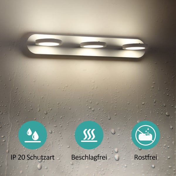 EMKE LED Spiegelbeleuchtung mit 3 LED-Lichtern, 500x75x130 mm, IP20, Mattweiß, 4000K, 15W, Hoher Farbwiedergabeindex >80Ra