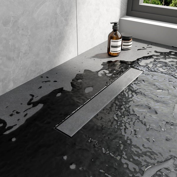 EMKE Duschrinne Edelstahl 2-in-1 Komplettse, 500mm, Befliesbar, Extra Flach, Schwarz mit Haarsieb und Siphon - Standardgröße Adapter 40/50mm, Einbauhöhe 77-96mm, Wasserdurchfluss 30L/Min.