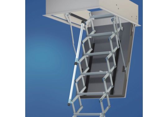 Ausgezogene Bodentreppe mit Ausziehhilfe