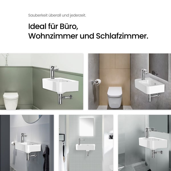 Verschiedene Ansichten eines Aufsatzwaschbeckens im Badezimmer