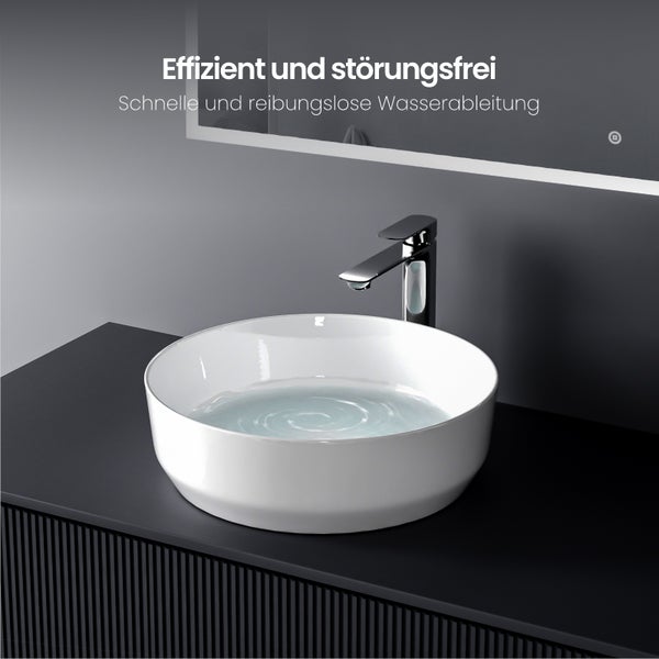 Aufsatzwaschbecken mit Armatur auf Waschtischunterschrank