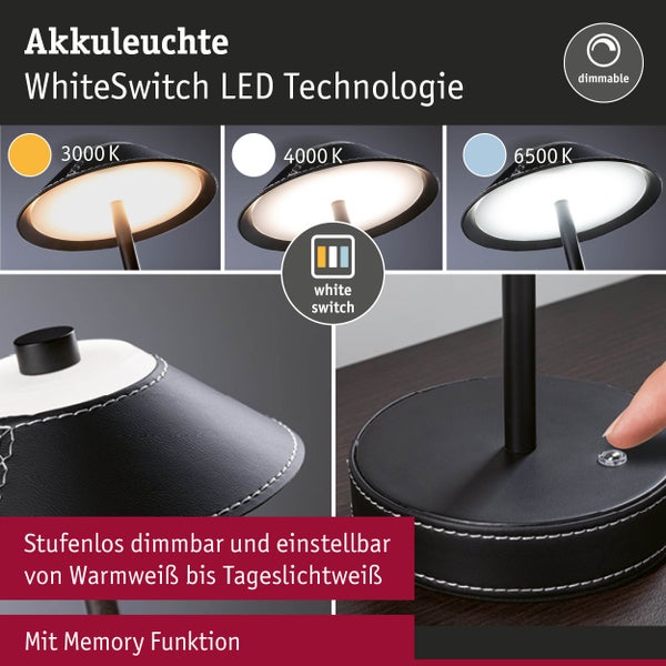 Mobile Tischleuchte Pellini White Switch 300lm 2W Schwarz, Schwarz matt