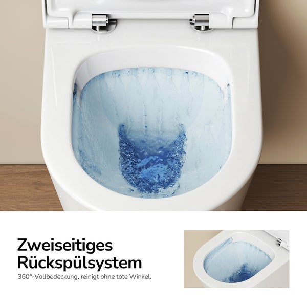 Weisses Wand-WC mit Rückspülsystem