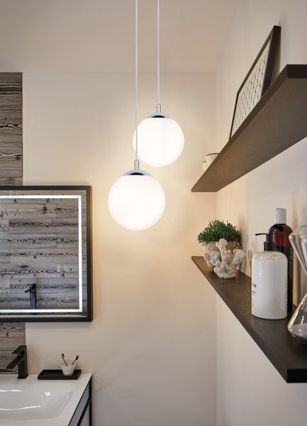Pendelleuchte Globe IP44 E27 max. 20W Satin, Chrom dimmbar