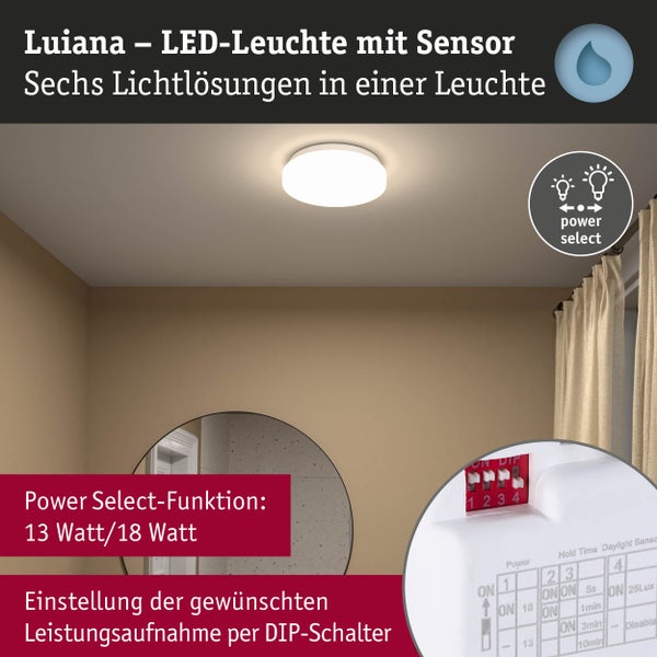 LED Deckenleuchte Luiana Dämmerungsgesteuerter Bewegungsmelder (HF) IP44 3000 - 5700K 1750lm 230V 16,5W dimmbar Weiß